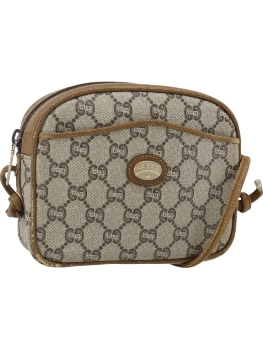 GUCCI GG Plus Supreme Shoulder Bag PVC Beige Gold 201447